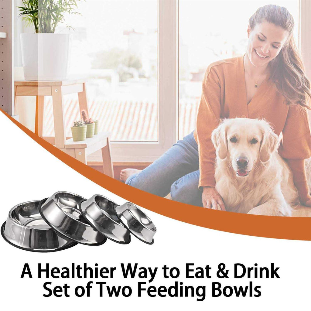 2 Packs Stainless Steel Dog Bowl with Anti-Skid Rubber Base A11994