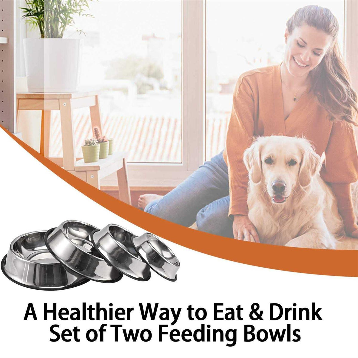 2 Packs Stainless Steel Dog Bowl with Anti-Skid Rubber Base A11994