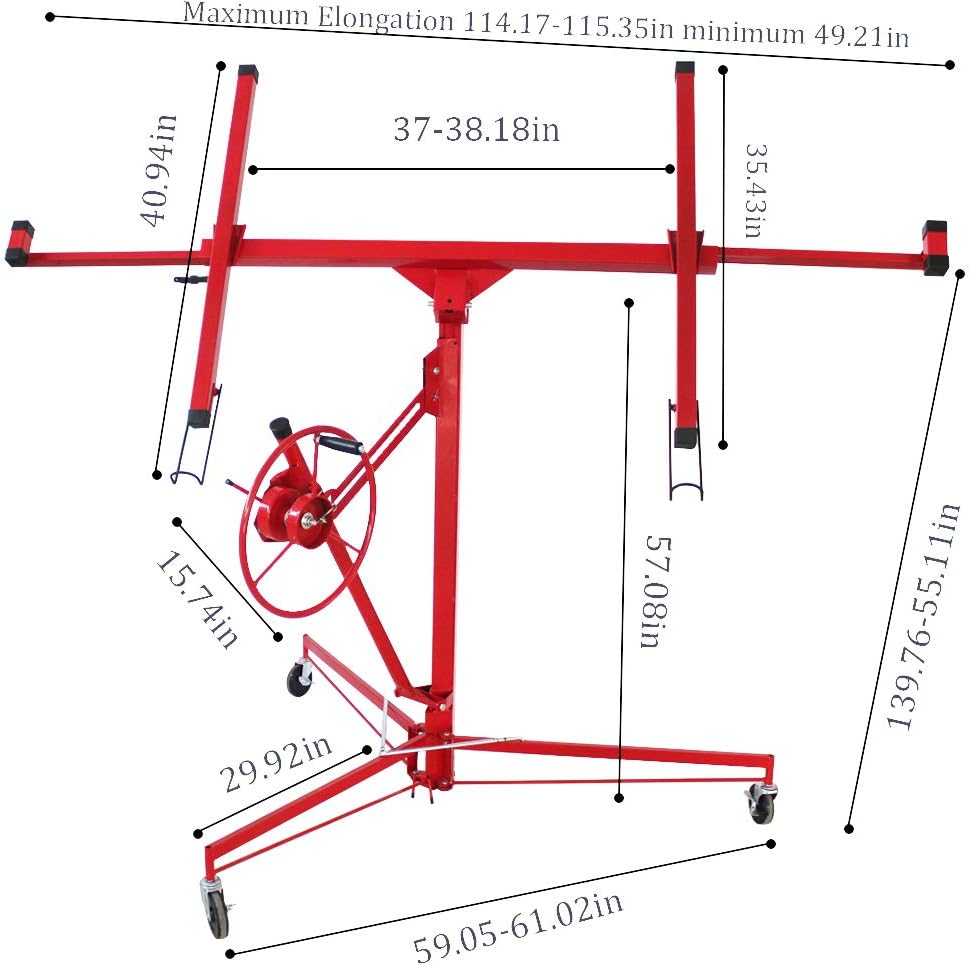 11 Feet 150 lbs Rolling Drywall Panel Lift Hoist G8108