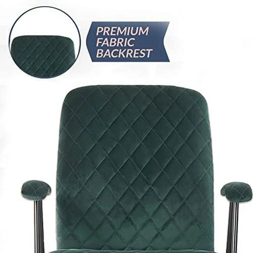 Green Velvet Upholstered Office Desk Chair with Armrest and Wheels X48340