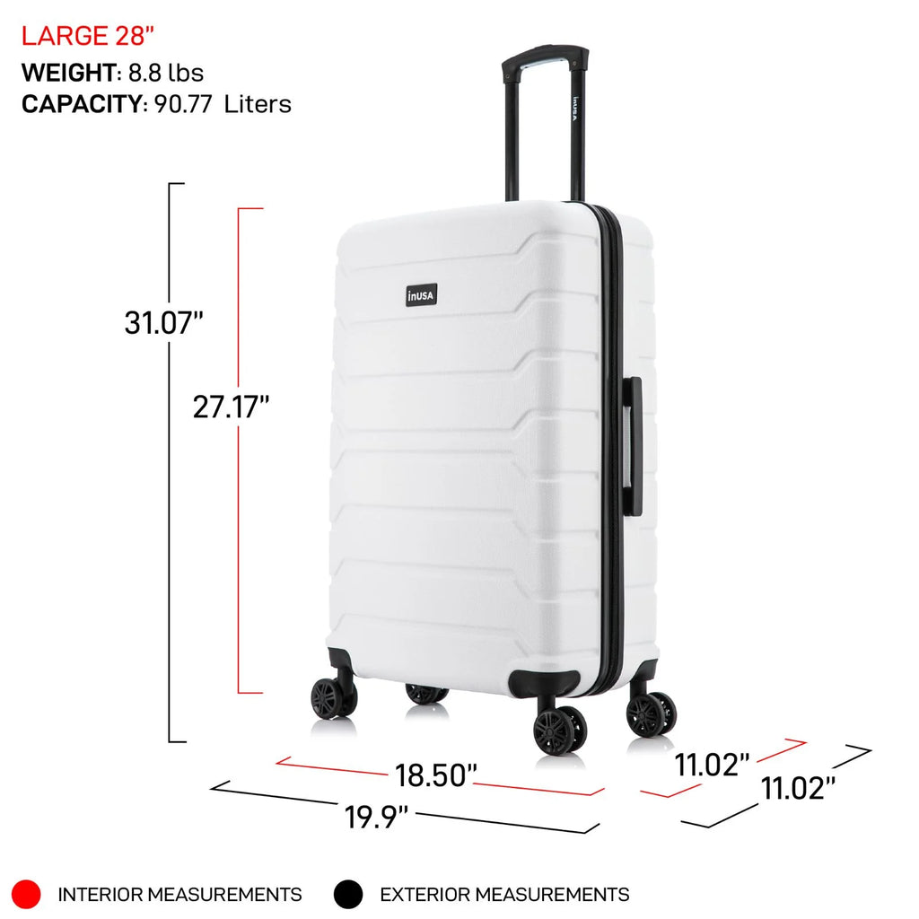 28" White Hardside Lightweight Luggage with Spinner Wheels V537974