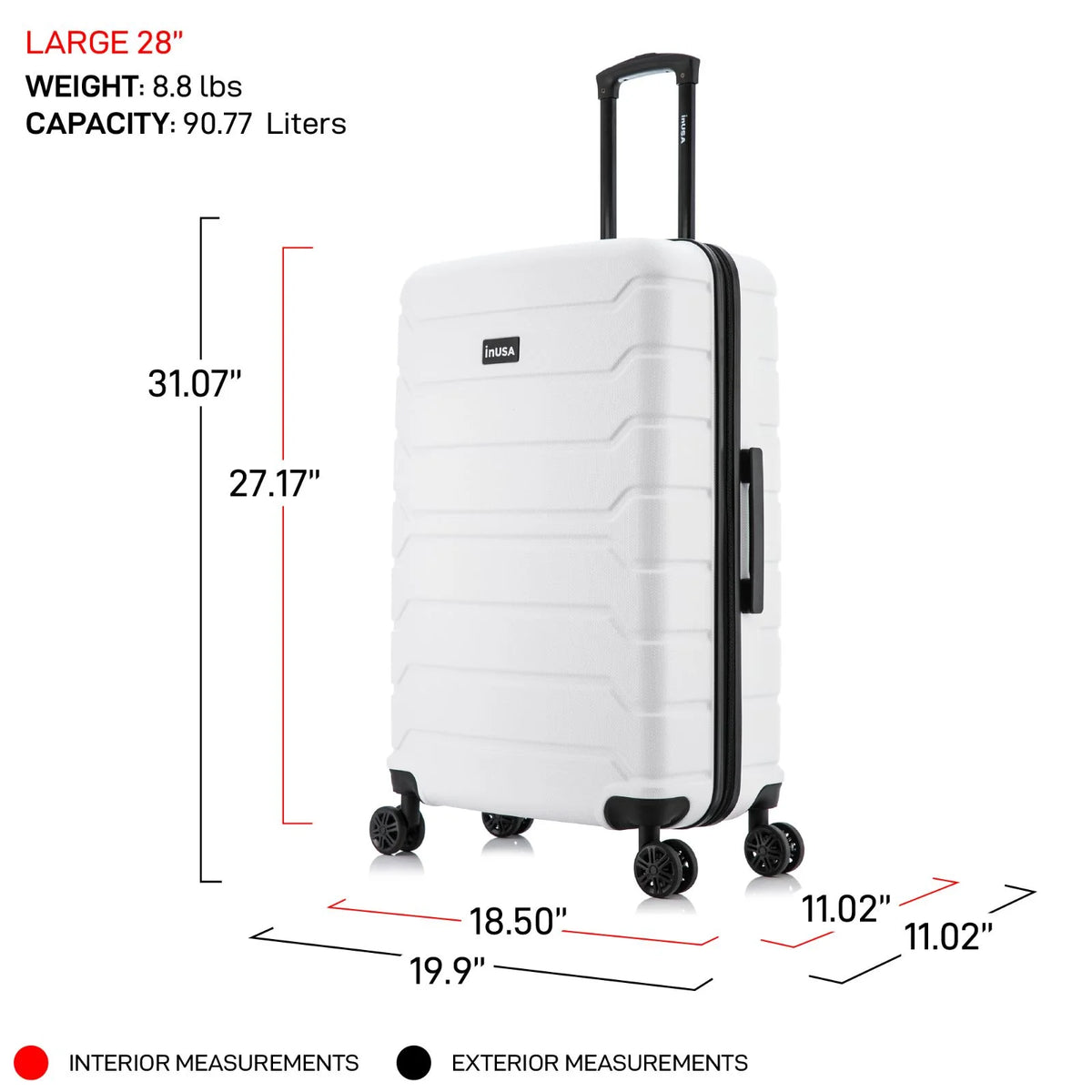 28" White Hardside Lightweight Luggage with Spinner Wheels V537974