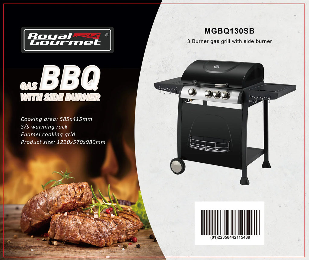Black 3 Burner Barbecue with Side Burner Z499203