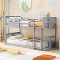 White Twin Over Twin Low Wooden Bunk Bed with Ladder D337297