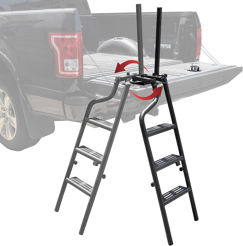 45" Foldable Pickup Truck Tailgate Ladder with Grab Handle, Heavy Duty Folding Tailgate Step Ladder I6647