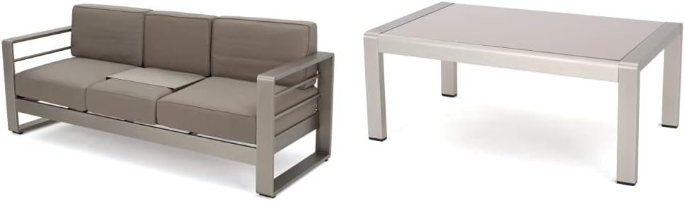 Khaki Outdoor Loveseat Sofa with Tray H669