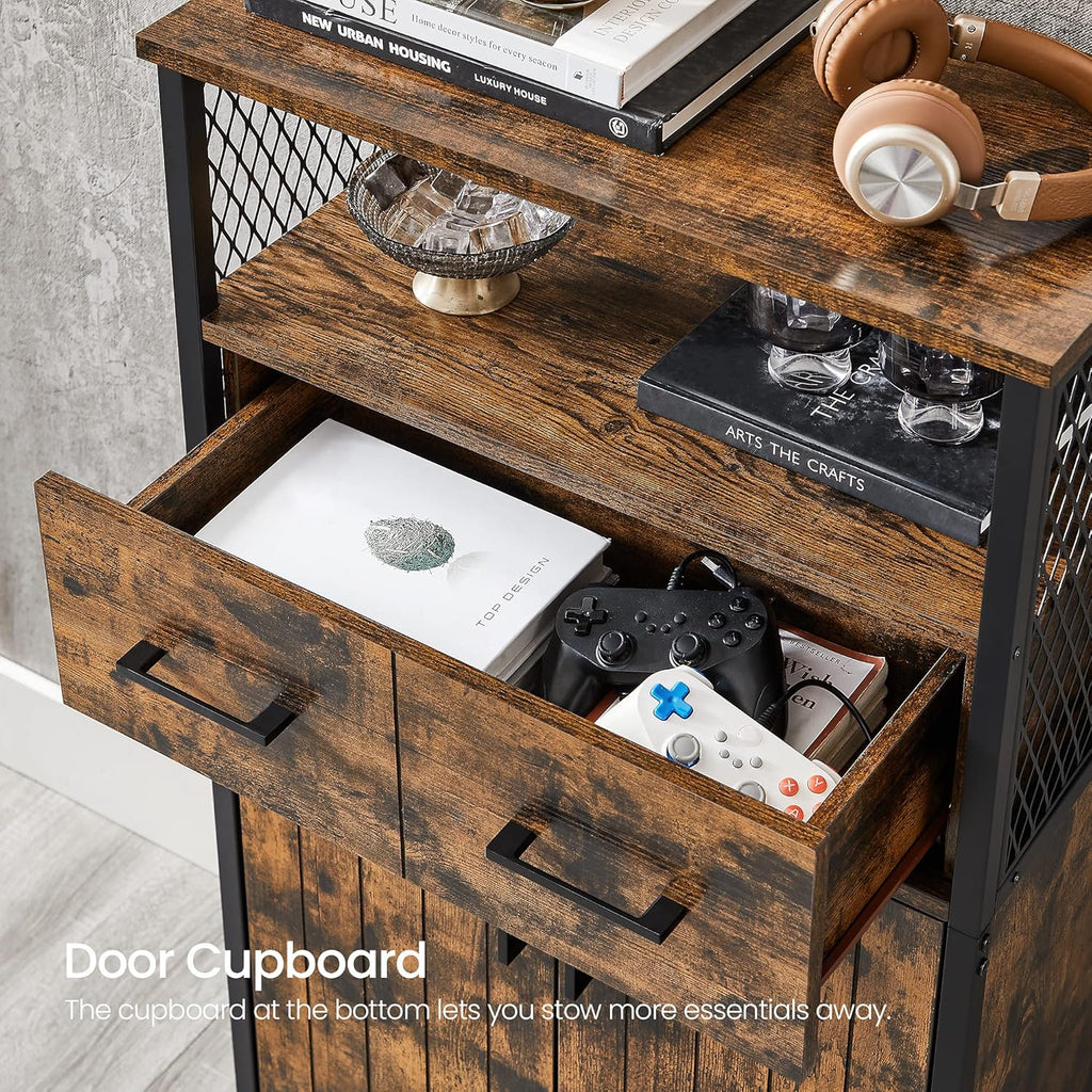 Rustic Brown and Black Freestanding Storage Cabinet with Doors and Shelves V850