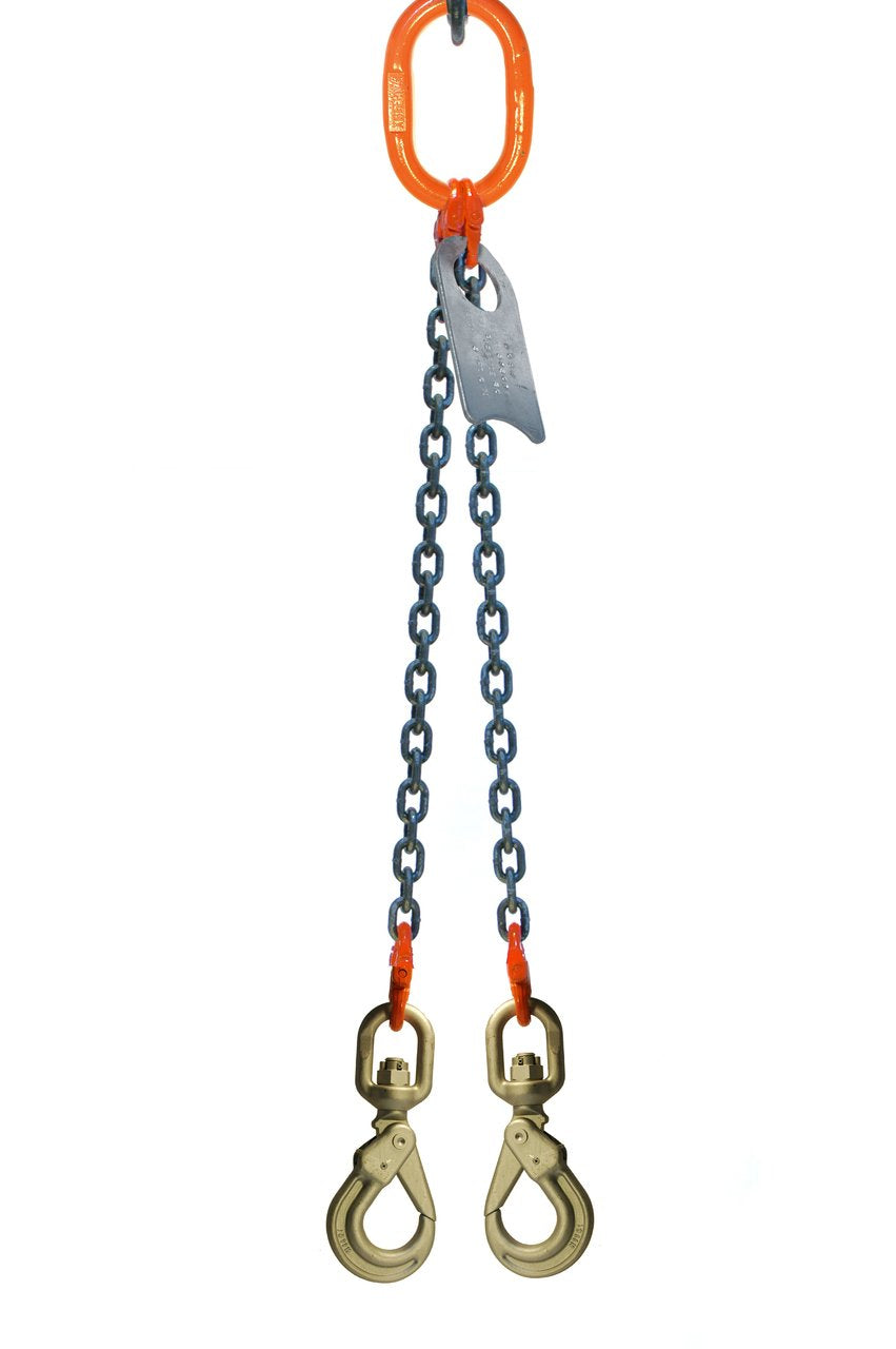 Chain Sling 3/8" x 6' Double Leg with Swivel Positive Locking Hooks Grade 100 C457413