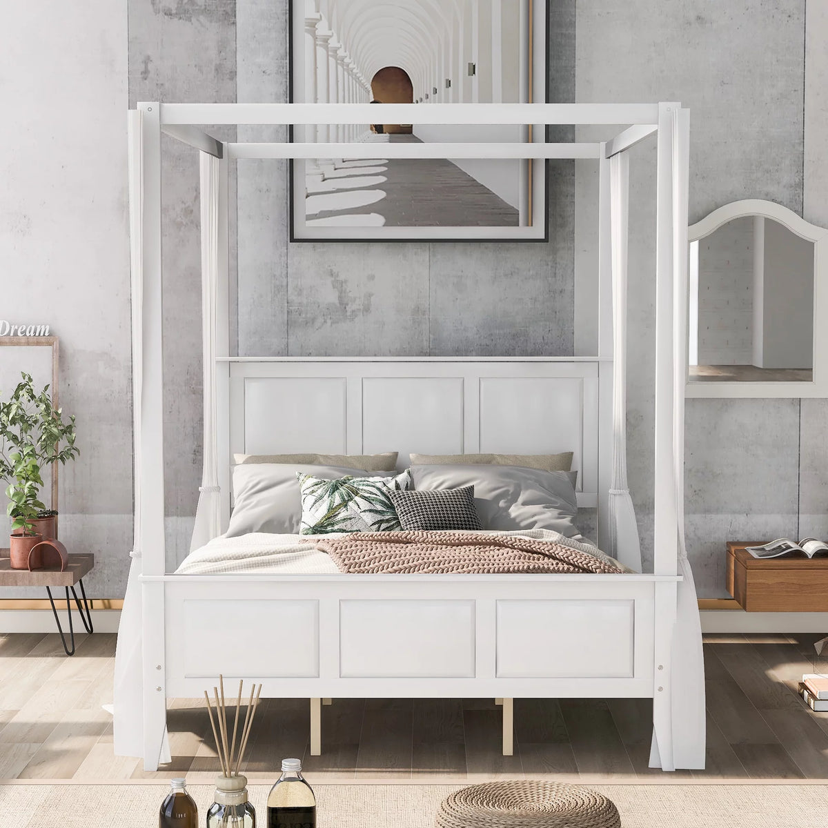 Queen Size Canopy Bed with Headboard and Footboard G393269