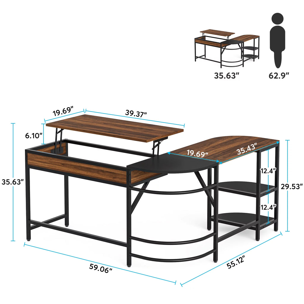 59" L Shaped Corner Computer Desk with Storage Shelves L861