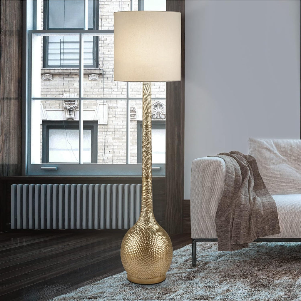 Hammered Metal Floor Lamp with Linen Shade J6957