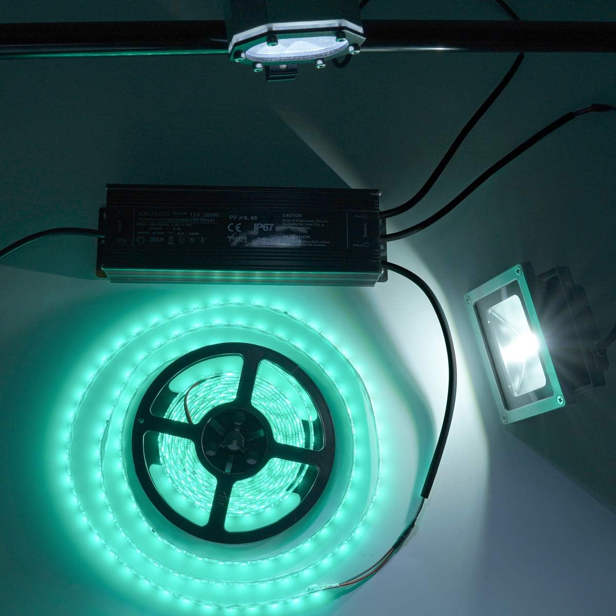 LED Driver 300Watts 12V DC Low Voltage Output Waterproof IP67 LED Power Supply with 3-Prong Plug 3.3 Feet Cable K7245