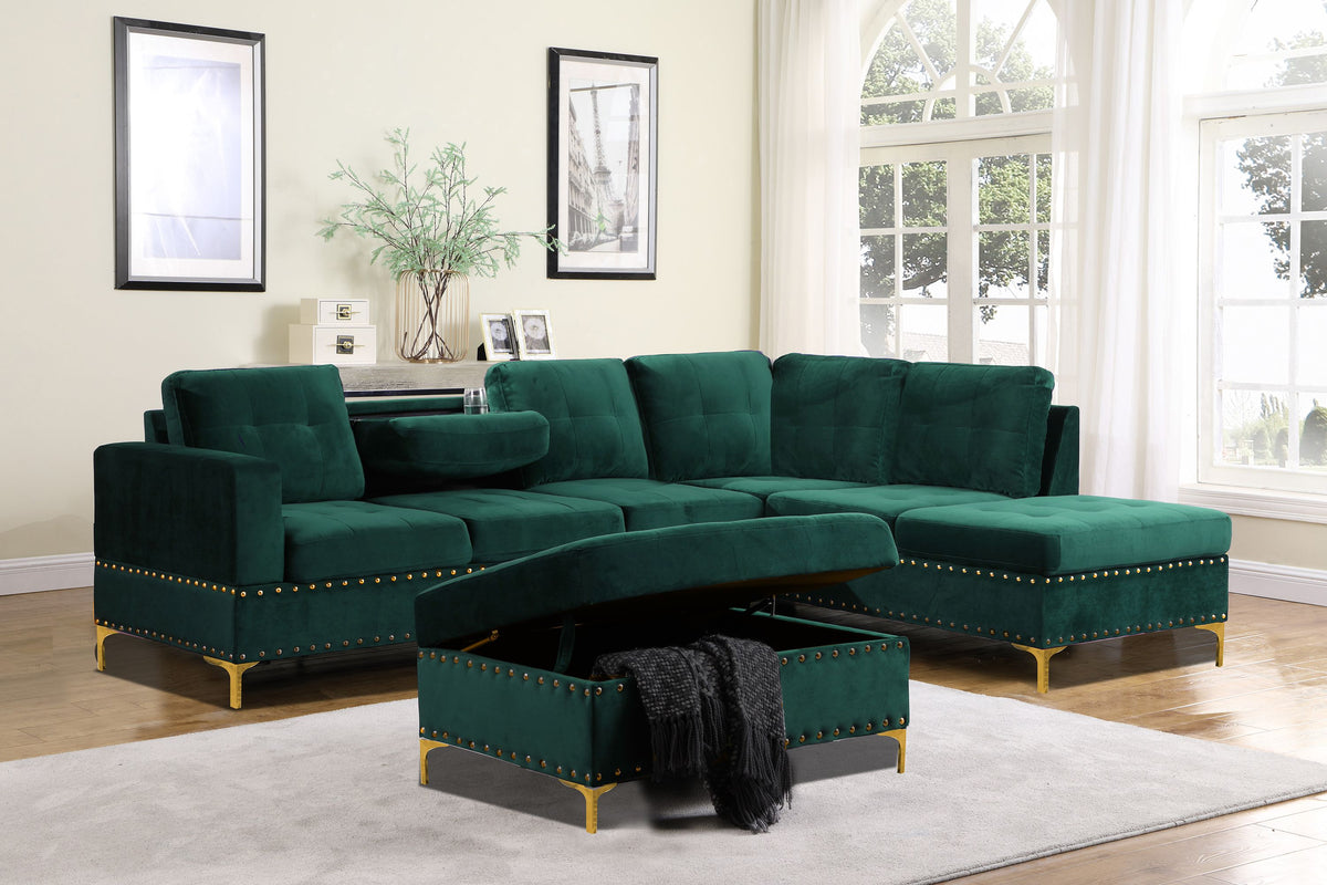 Velvet Reversible Sectional with Storage Ottoman Z52097
