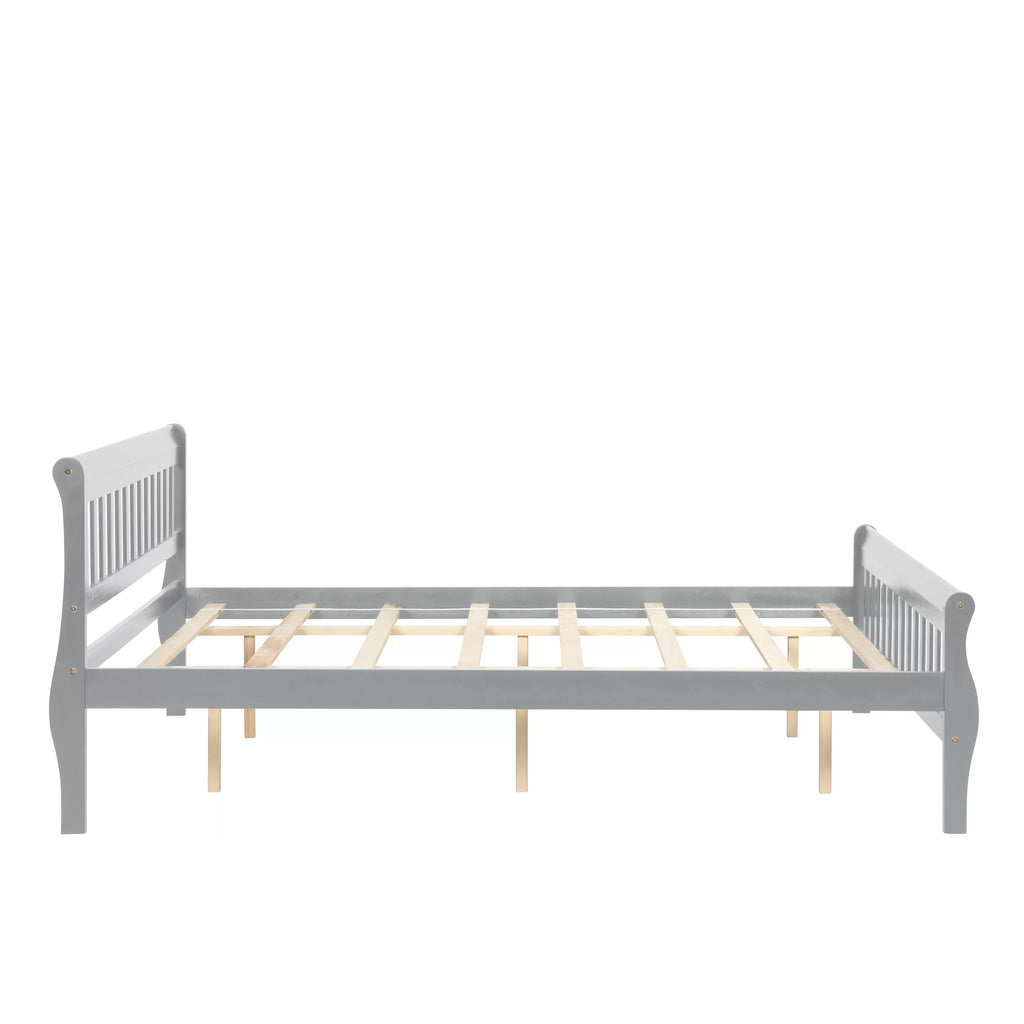 Queen Size Gray Wood Platform Bed Frame with Headboard F13032