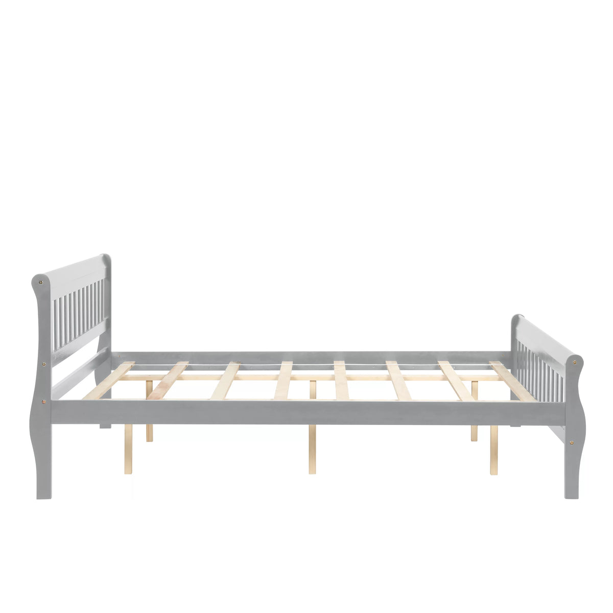 Queen Size Gray Wood Platform Bed Frame with Headboard F13032