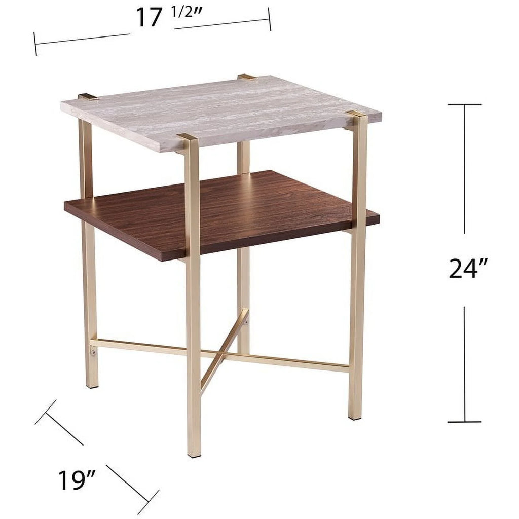 White Faux Marble Top End Table V95513