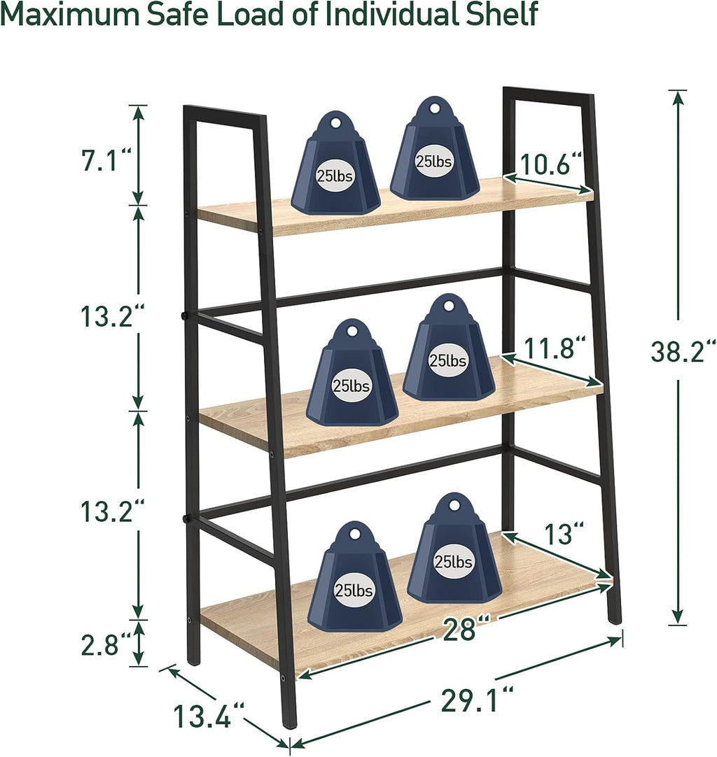 3-Tier Wood Bookshelf with Metal Frame E540