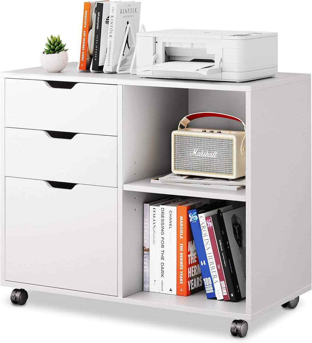 3 Drawer Wood File Cabinet with Storage Shelves, Rustic Brown O855041