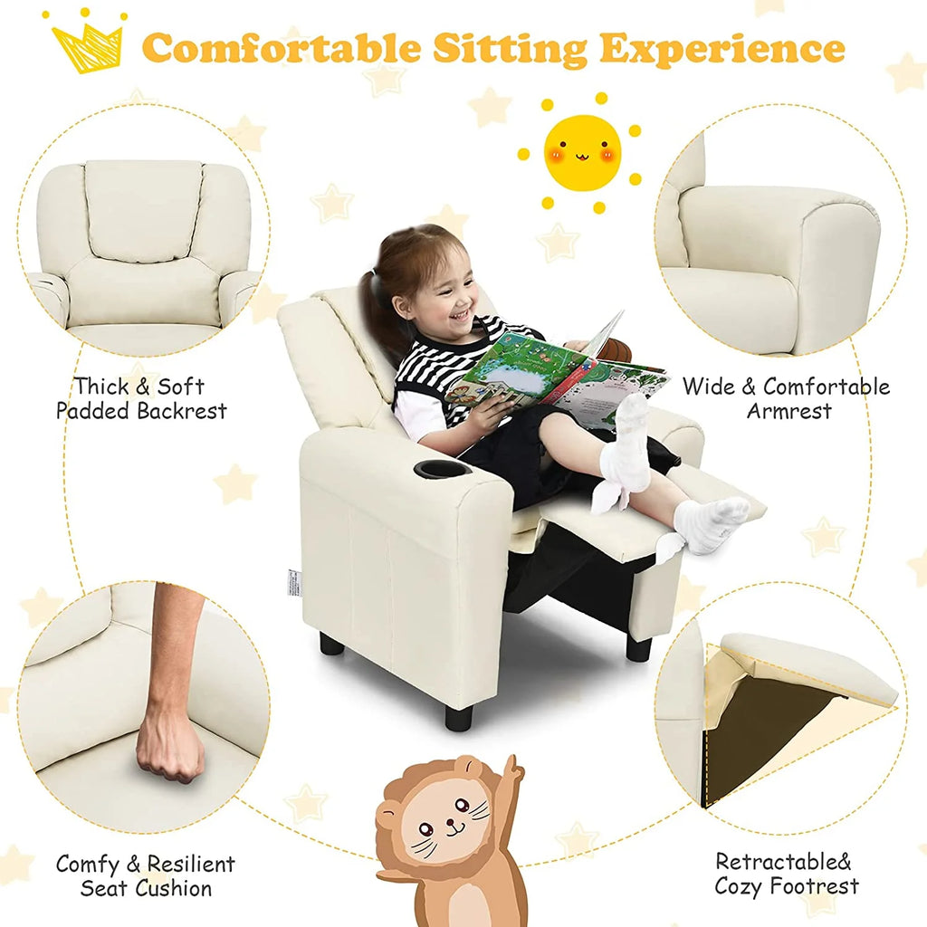 Beige PU Leather Toddler Armrest Sofa Recliner J13169