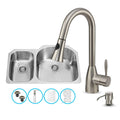 Undermount Stainless Steel Kitchen Sink with Faucet, Two Grids, Two Strainers and Dispenser X29874