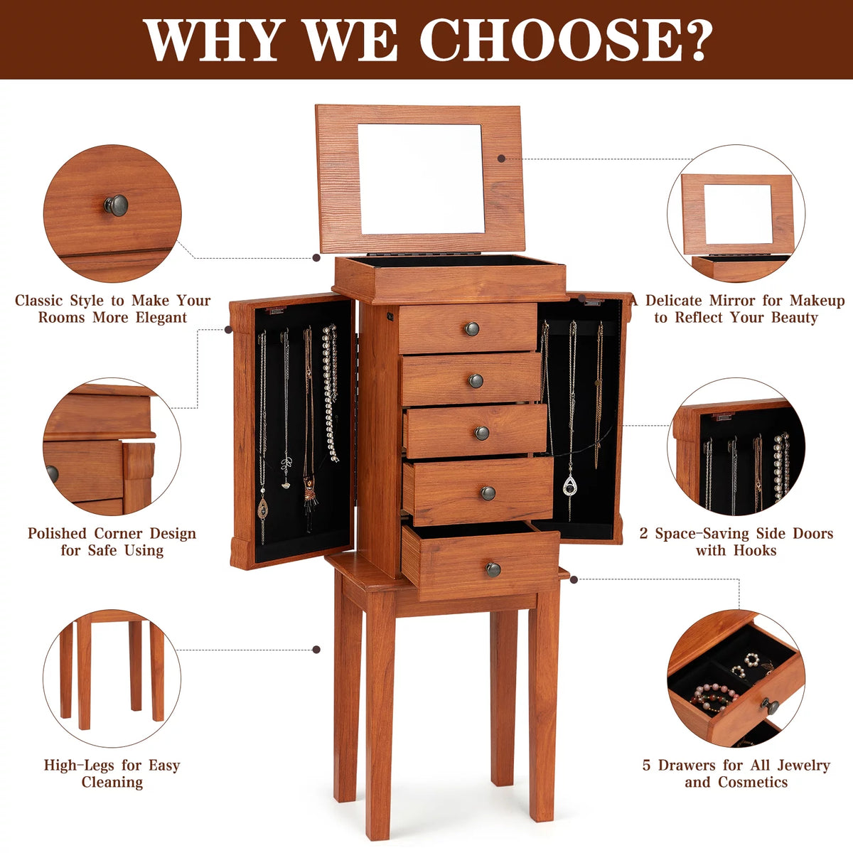 Jewelry Cabinet Armoire & Storage Organizer 5 Drawers A309077