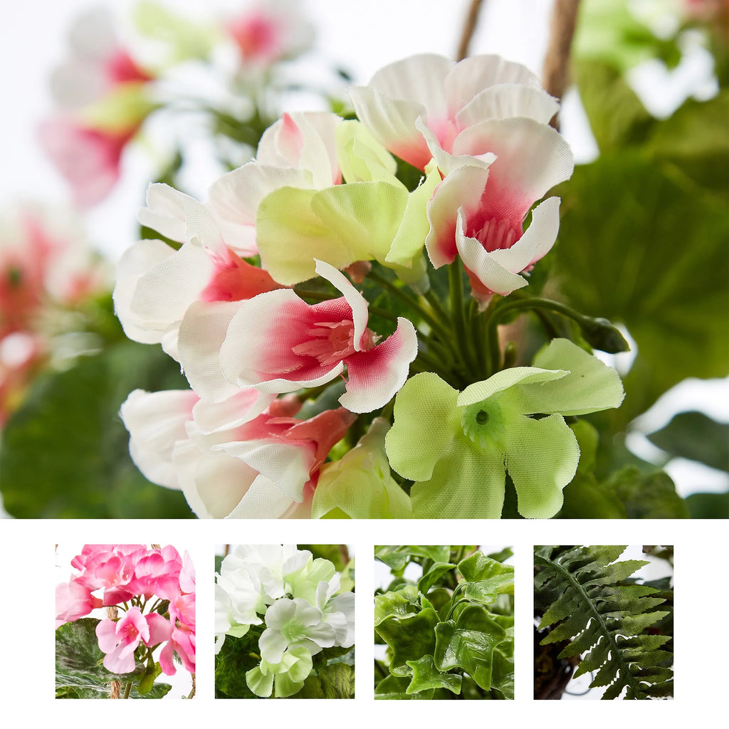 Light Pink Geranium Hanging Faux Flowers with Basket W637456
