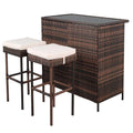 3PCS Patio Rattan Wicker Bar Table Stools Dining Set Brown A6204