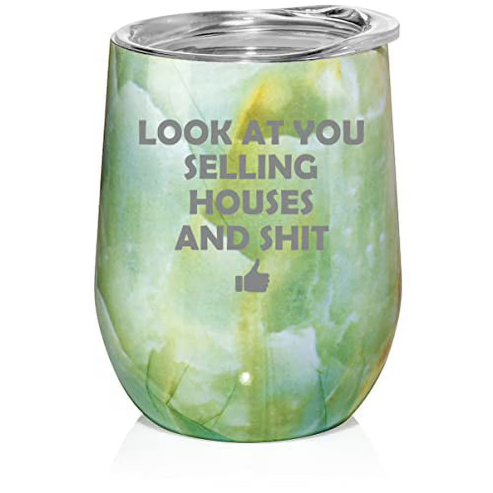 12 oz Double Wall Vacuum Insulated Stainless Steel Stemless Wine Tumbler Travel Mug With Lid M8607