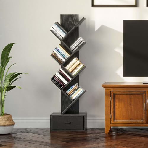 Rustic Brown 7 Shelf Wooden Bookshelf with Drawer D920198