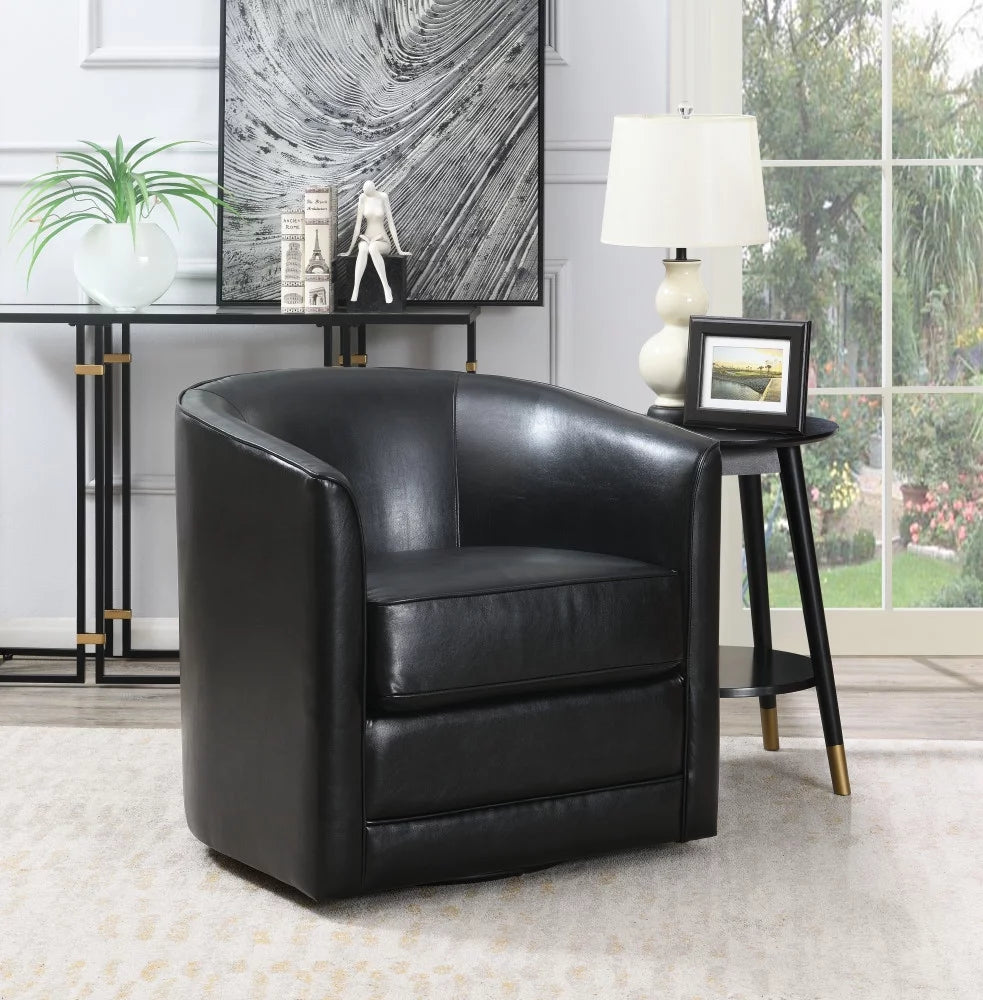 Black Faux Leather Swivel Accent Chair F764