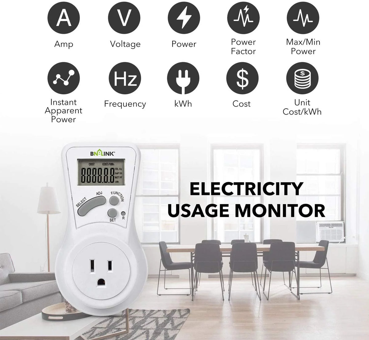 LCD Plug in Power Energy Meter Voltage Amps Electricity Usage Monitor W69110
