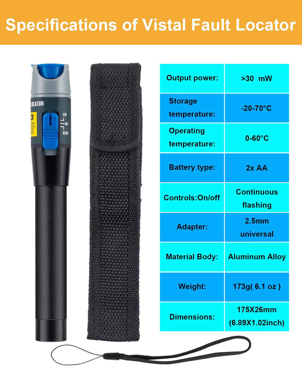 30mW 30KM Visual Fault Locator Red Light Fiber Optic Cable Tester G110861