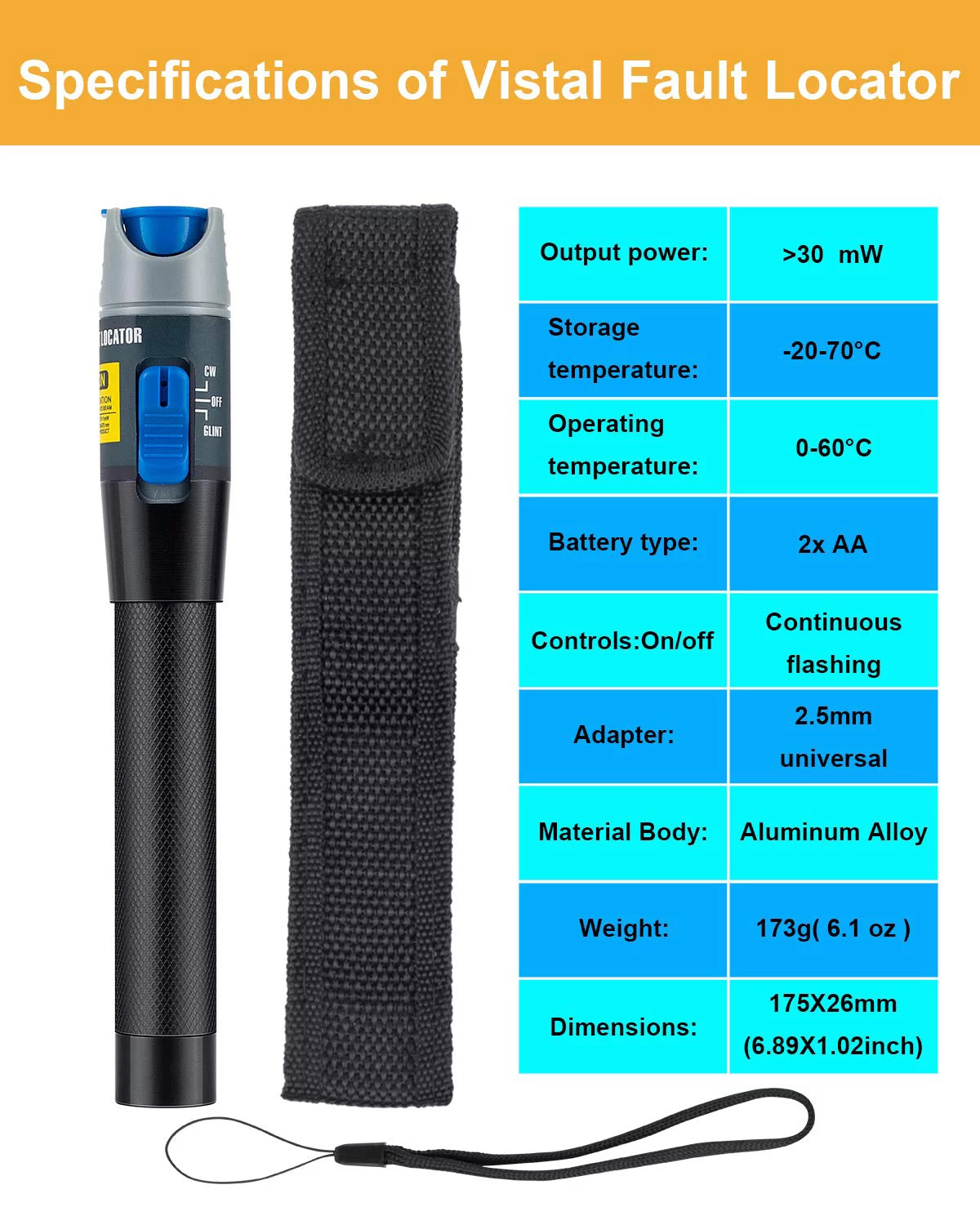 30mW 30KM Visual Fault Locator Red Light Fiber Optic Cable Tester G110861