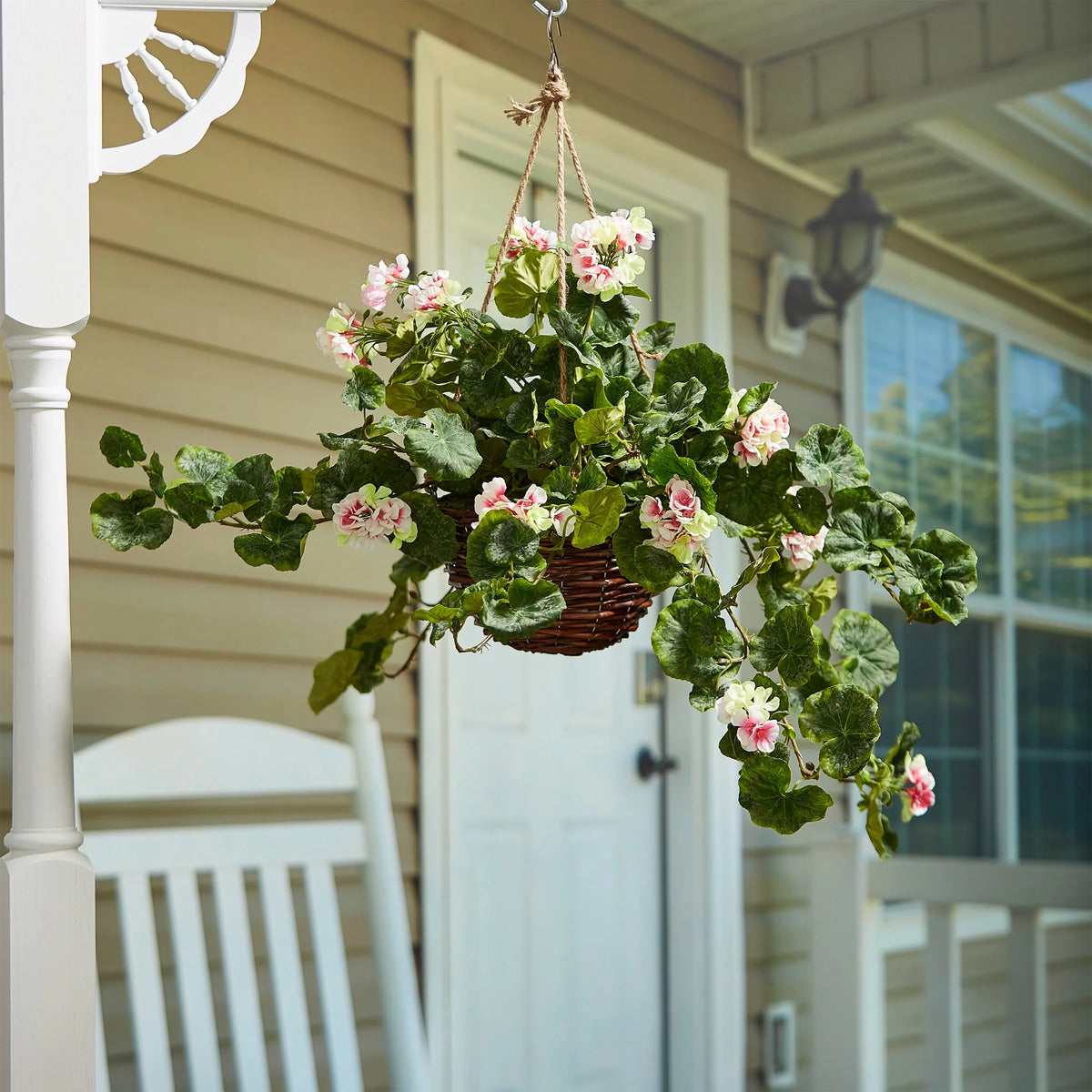 Light Pink Geranium Hanging Faux Flowers with Basket W637456