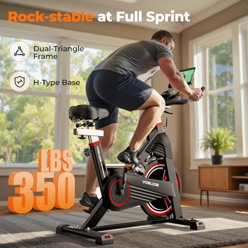 Magnetic Exercise Bike 350 lbs Weight Capacity Indoor Cycling Bike Stationary with Comfortable Seat Cushion Silent Belt Drive H2414