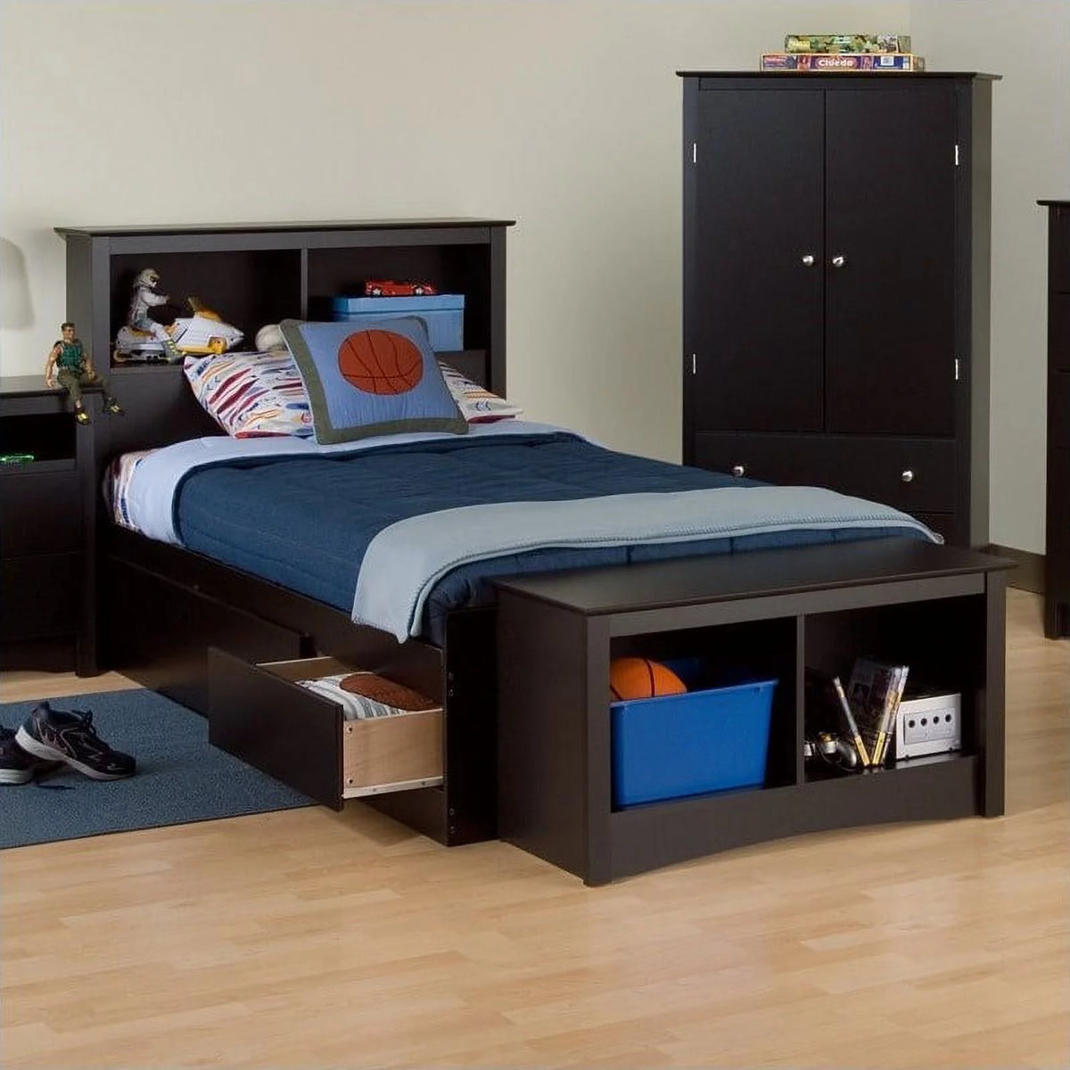 Black Twin Platform Storage Bed U275