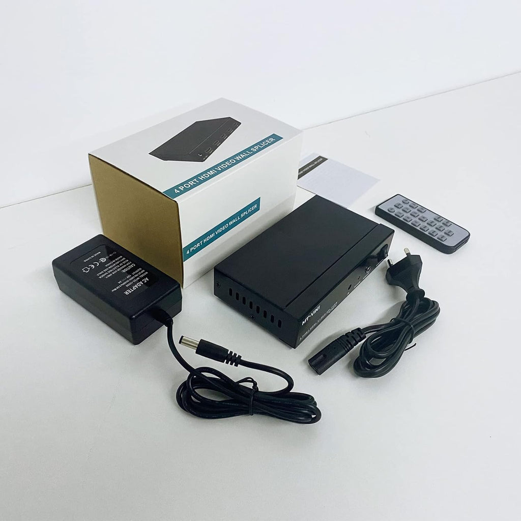 Video Wall Controller 2x2, HDMI TV Wall Processor 4K@30Hz, 4 HDMI Output, 8 Splicing Display Modes B9599