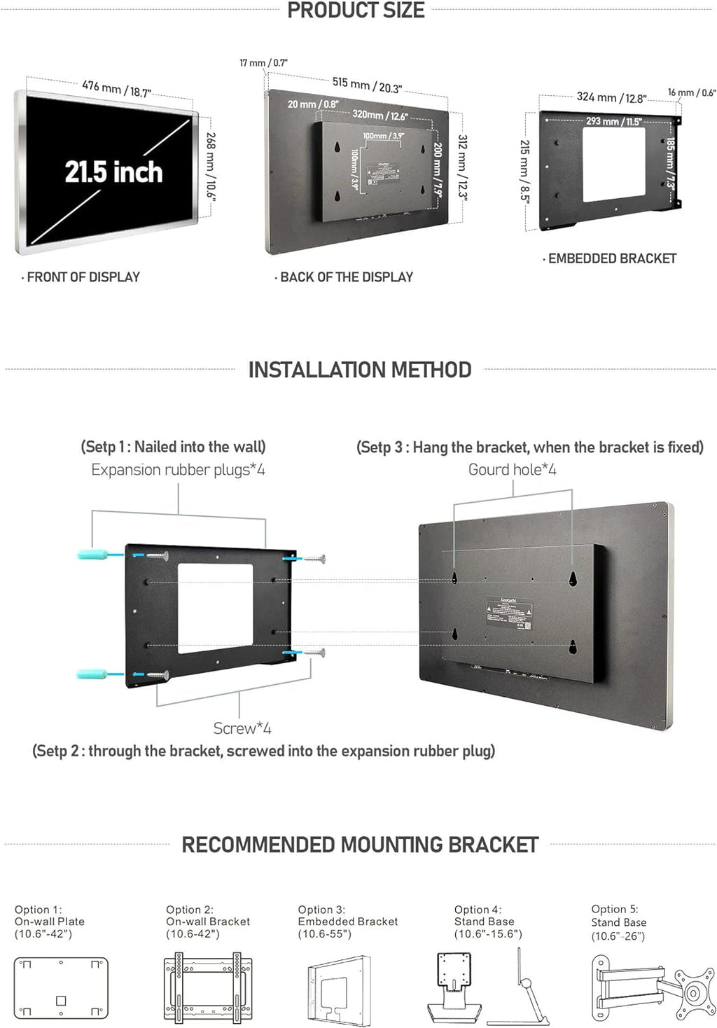 21.5 inch Smart Touchscreen Mirror TV, Full HD 1080P, Black U37160