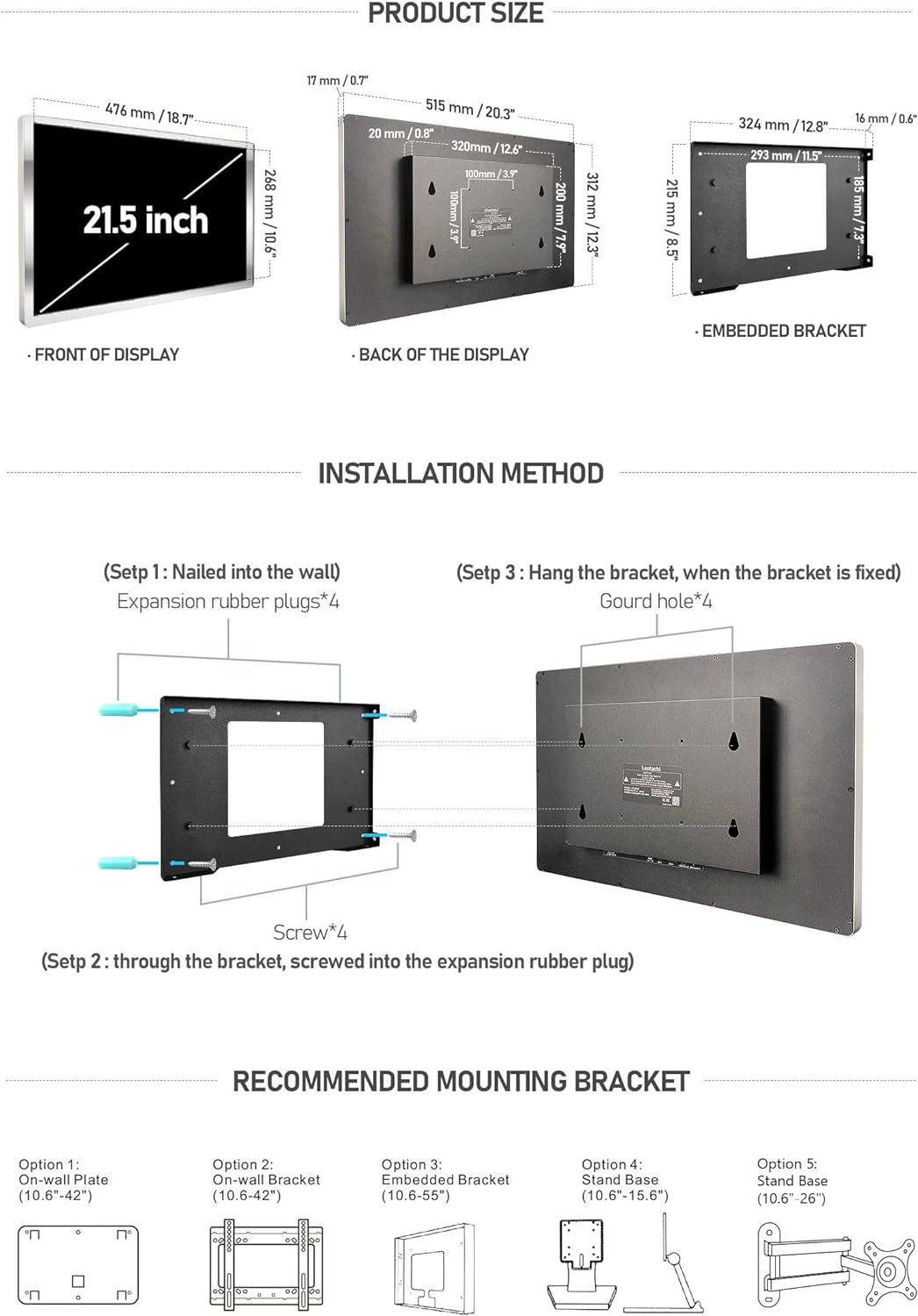21.5 inch Smart Touchscreen Mirror TV, Full HD 1080P, Black U37160