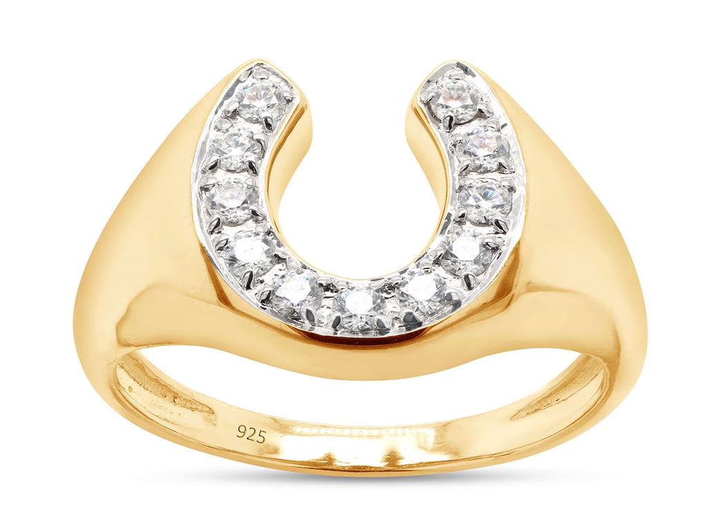 14K Yellow Gold Over Sterling Silver Moissanite Horseshoe Ring D871