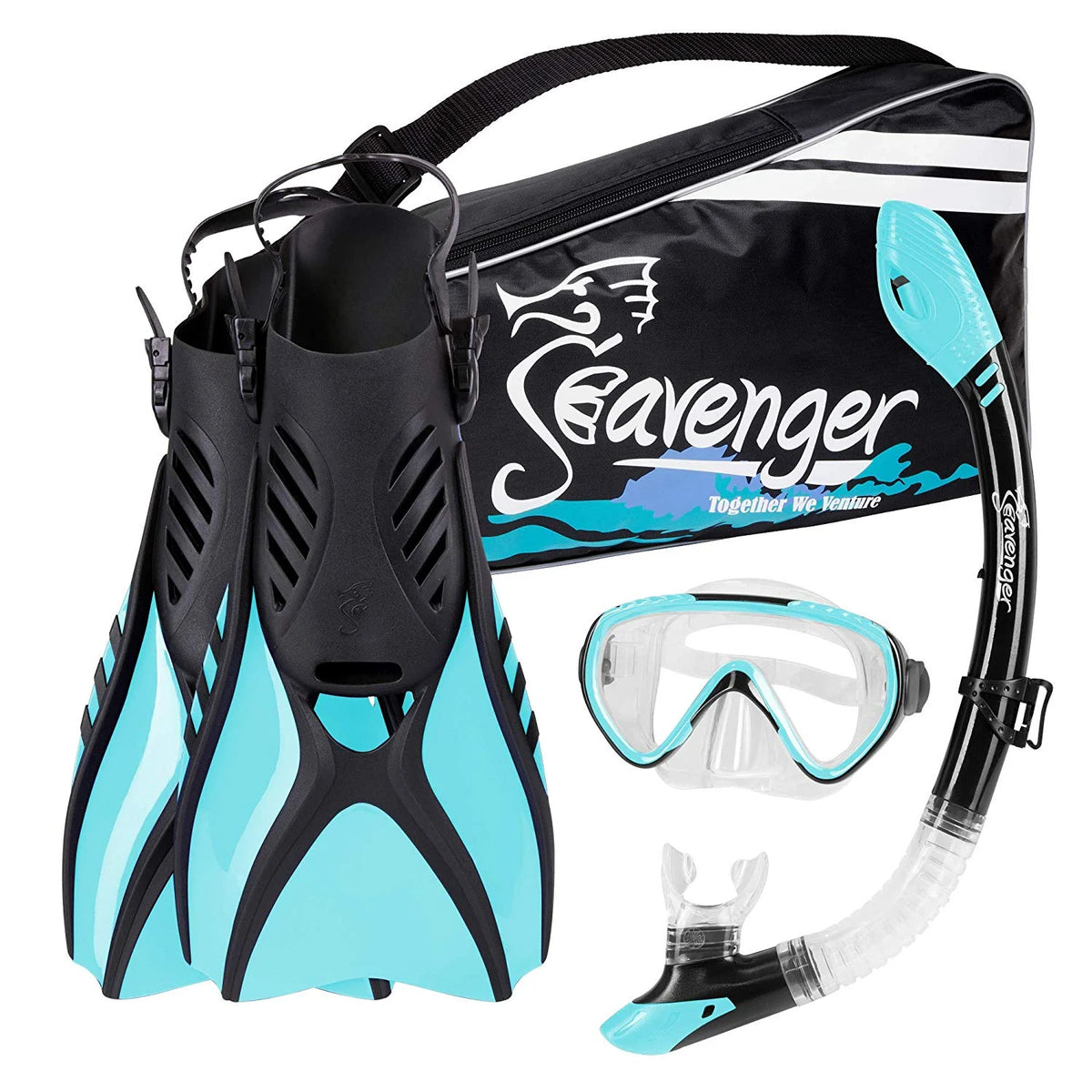 Sky Blue Snorkeling Set with Fins, Snorkel, Mask and Gear Bag B4874