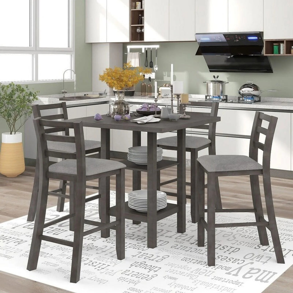 Espresso Square Dining Table Set of 4 with 4 Upholstered Chairs X1508