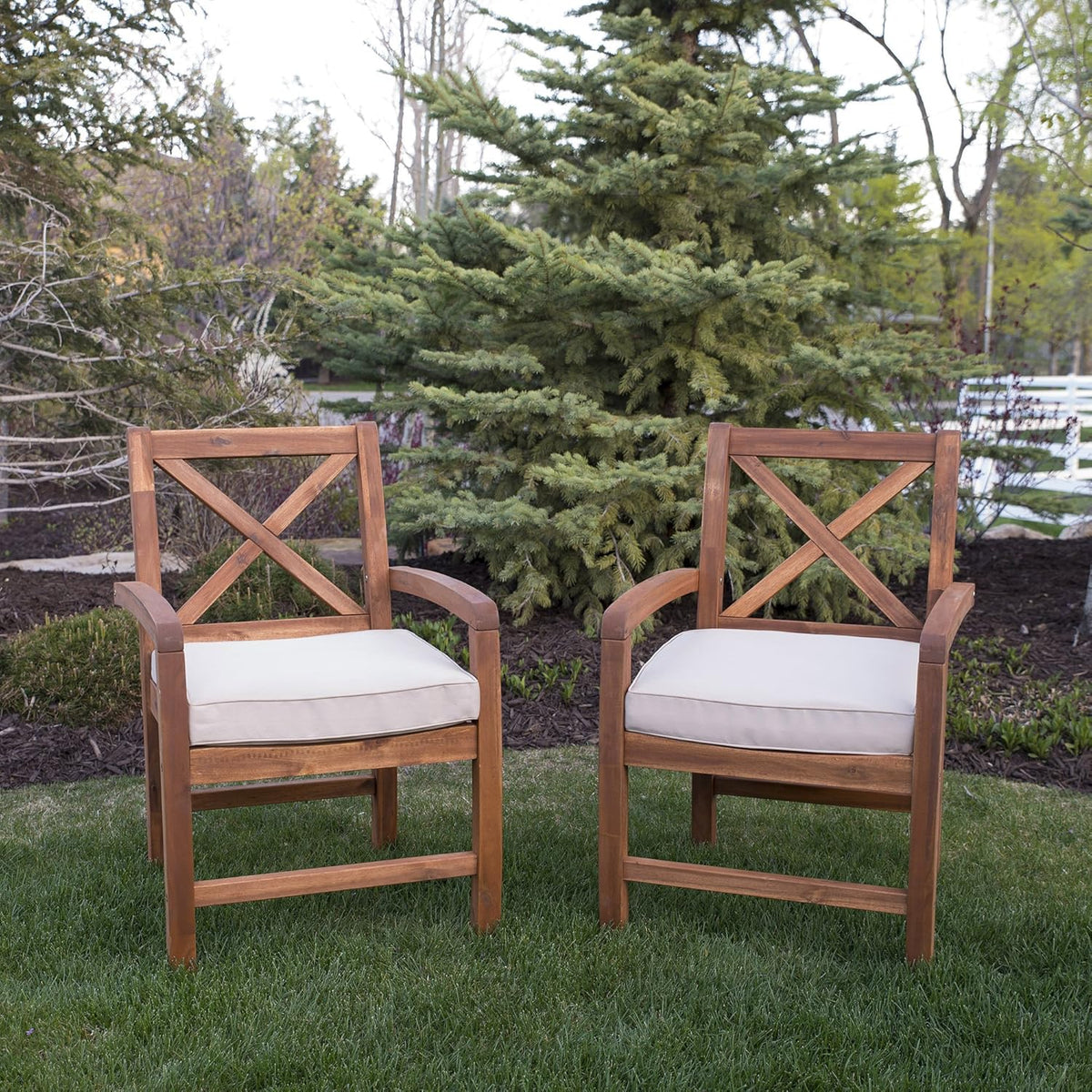 Solid Acacia Wood X Frame Outdoor Bench, 52 Inch, Brown X586920