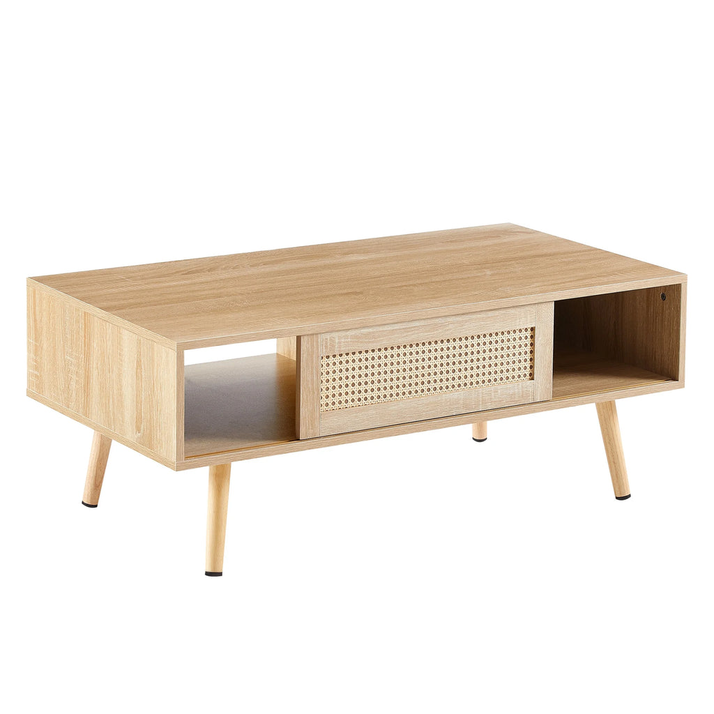 41.34" Rattan Coffee Table with Sliding Door Storage E471233