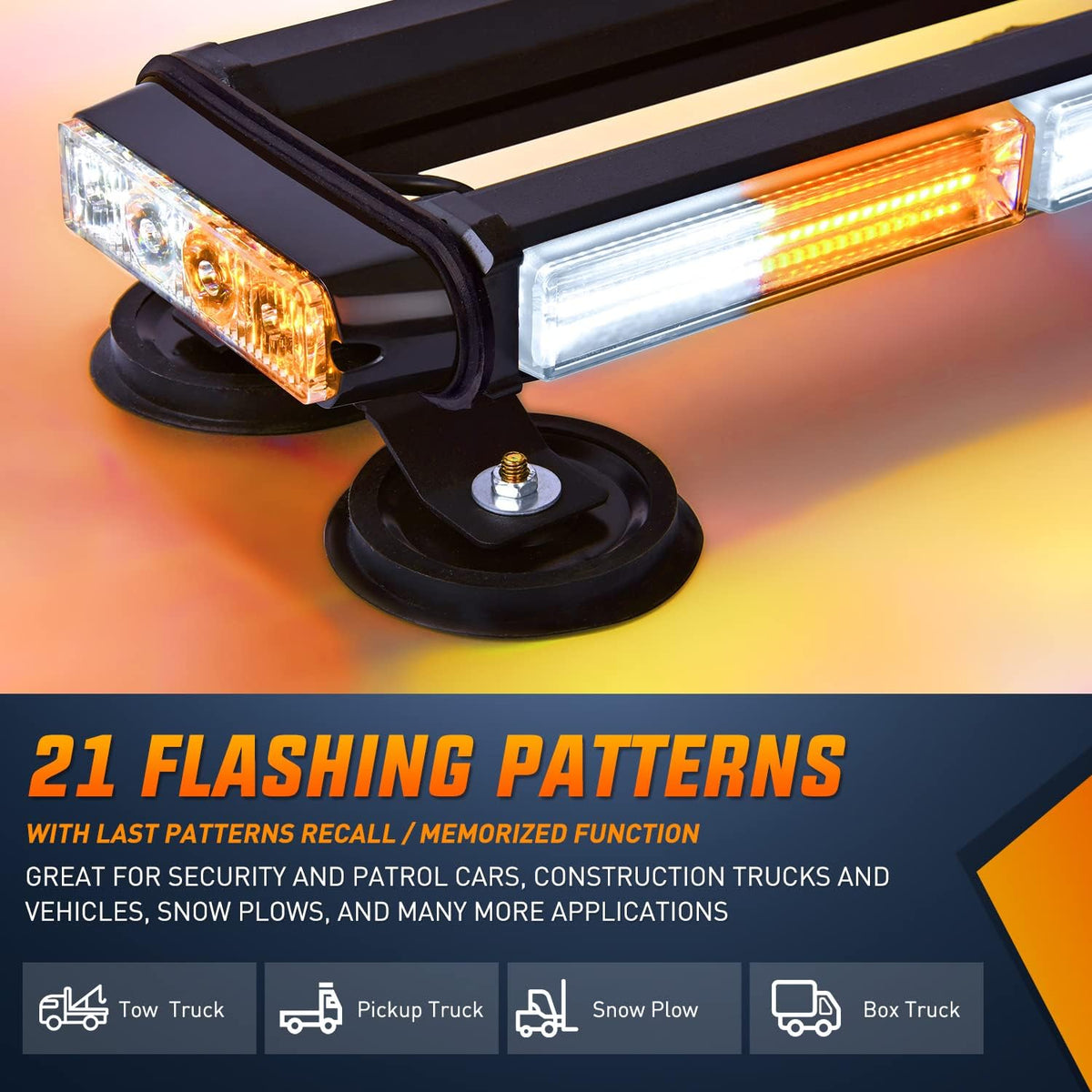 14.5 Amber White COB LED Strobe Light Bar with Magnetic Base S98119