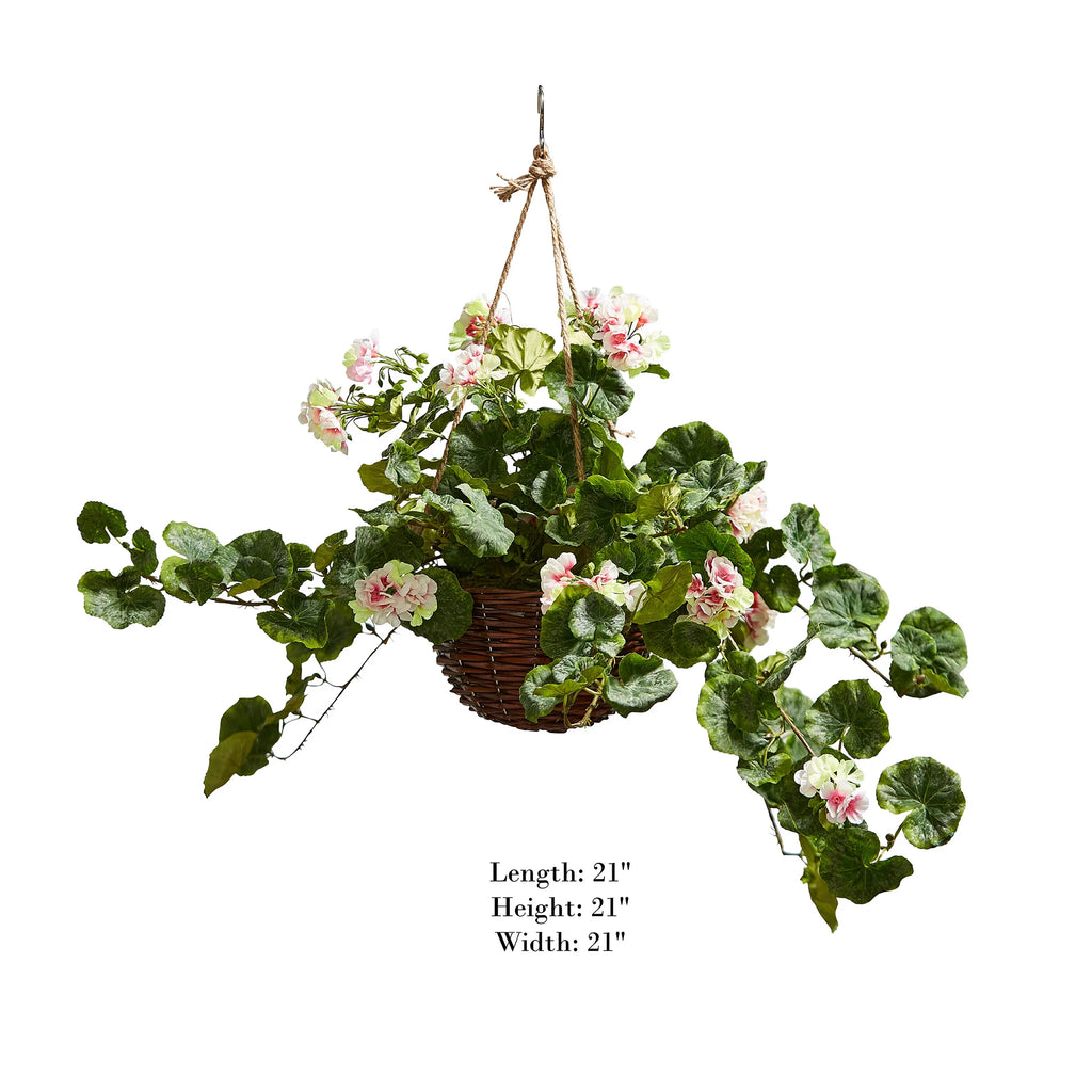 Light Pink Geranium Hanging Faux Flowers with Basket W637456