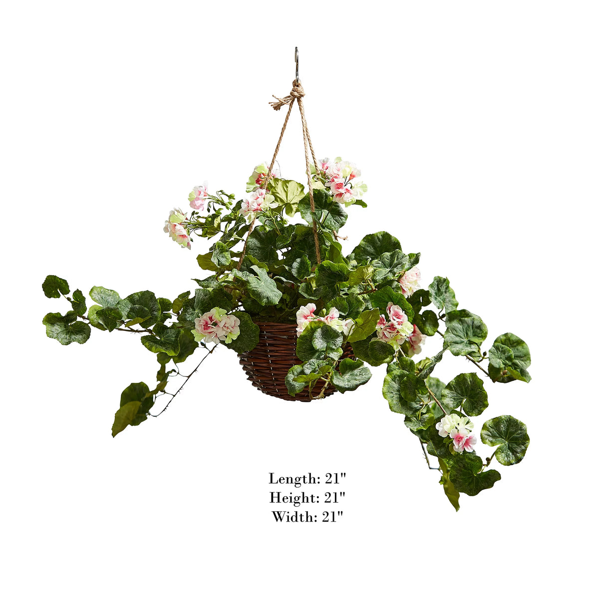 Light Pink Geranium Hanging Faux Flowers with Basket W637456