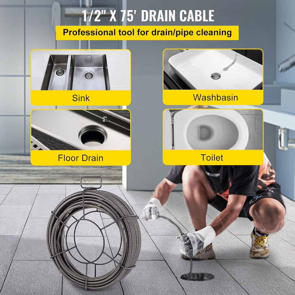 75 Feet x 1/2 Inch Solid Core Drain Cleaning Cable R99519
