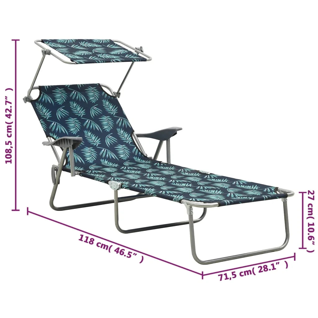 Steel Leaf Print Sun Lounger with Canopy J295
