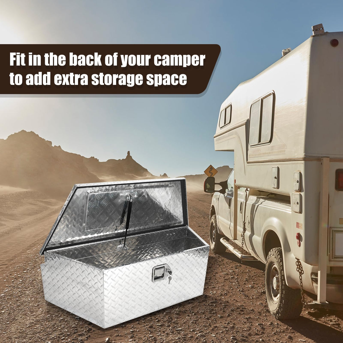 Heavy Duty Aluminum Diamond Plate Trailer Tongue Box with Lock and Keys, Silver, 39 x 16.5 x 12 Inches F3955